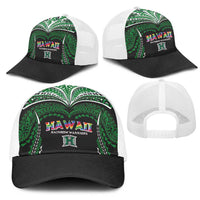 Hawaii Rainbow Warriors Mesh Trucker Cap Polynesian Motif Black Color