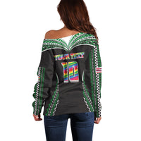 Custom Hawaii Rainbow Warriors Off Shoulder Sweater Polynesian Motif Black Color