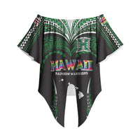 Custom Hawaii Rainbow Warriors Off Shoulder Wrap Waist Top Polynesian Motif Black Color