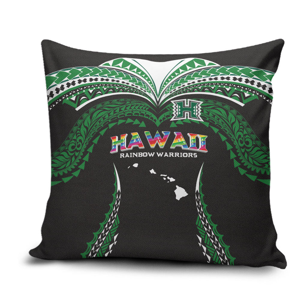 Hawaii Rainbow Warriors Pillow Cover Polynesian Motif Black Color