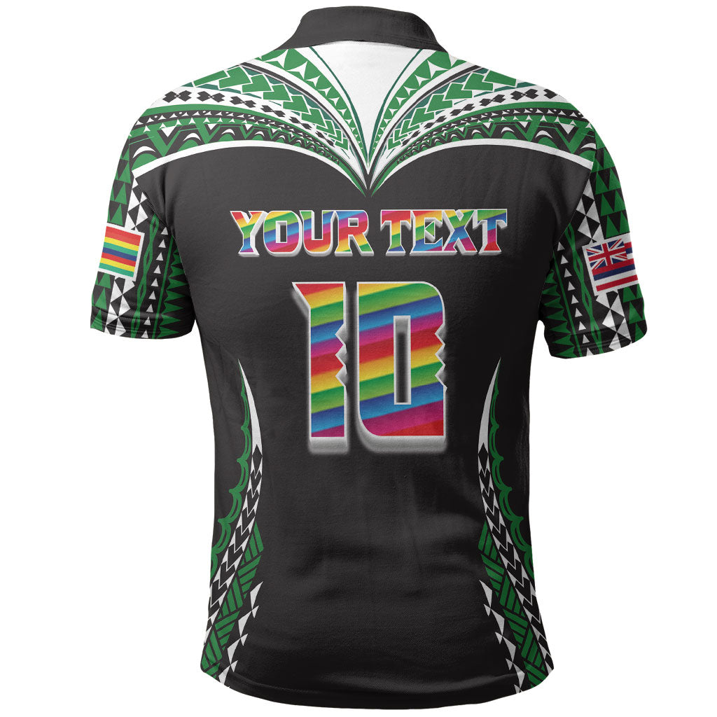 Custom Hawaii Rainbow Warriors Polo Shirt Polynesian Motif Black Color