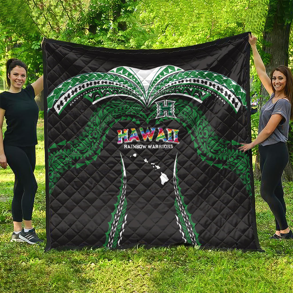 Hawaii Rainbow Warriors Quilt Polynesian Motif Black Color