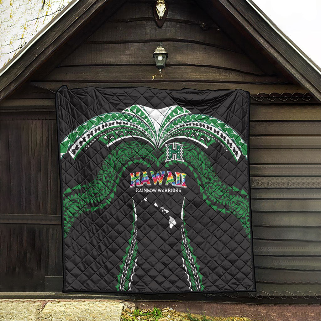 Hawaii Rainbow Warriors Quilt Polynesian Motif Black Color