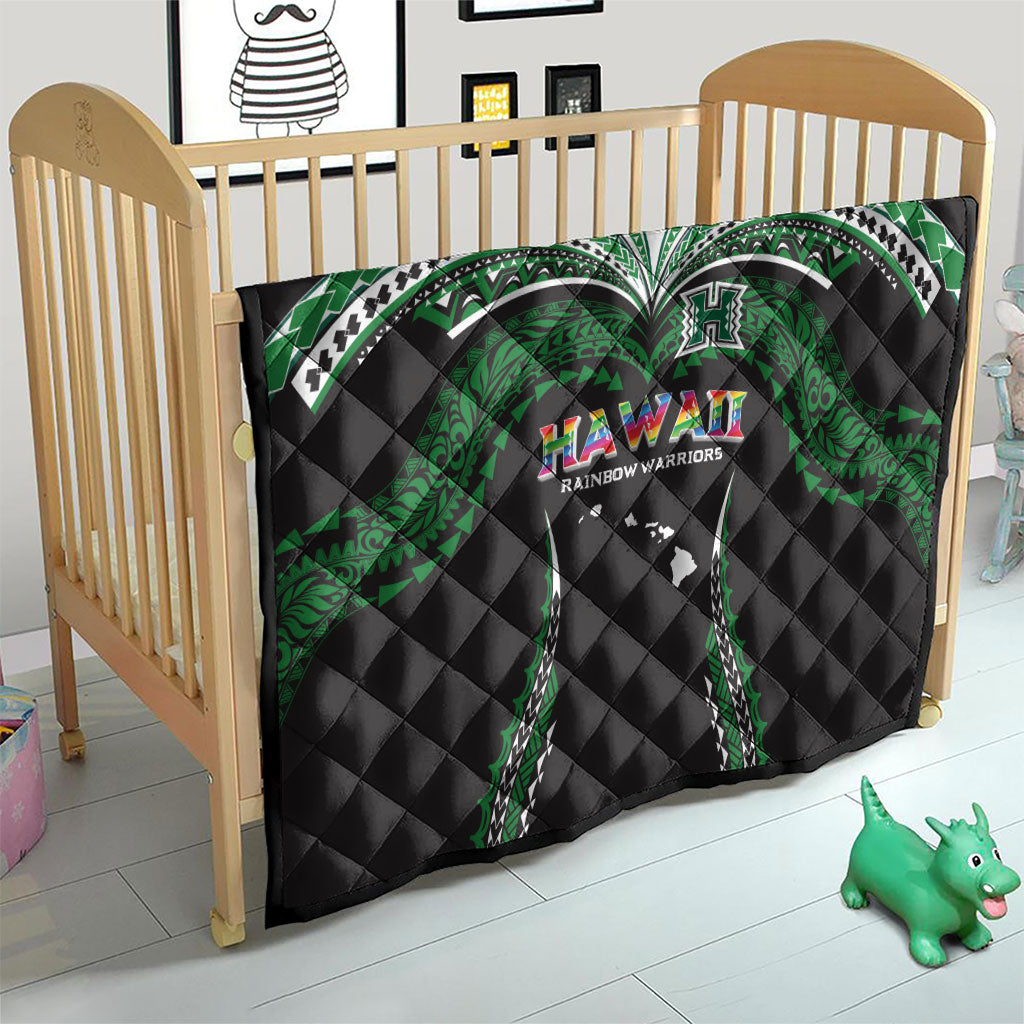 Hawaii Rainbow Warriors Quilt Polynesian Motif Black Color