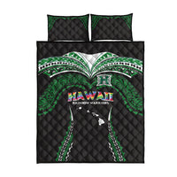Hawaii Rainbow Warriors Quilt Bed Set Polynesian Motif Black Color