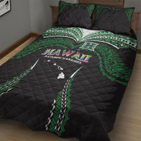 Hawaii Rainbow Warriors Quilt Bed Set Polynesian Motif Black Color