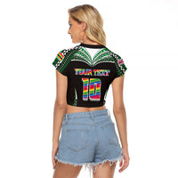 Custom Hawaii Rainbow Warriors Raglan Cropped T Shirt Polynesian Motif Black Color
