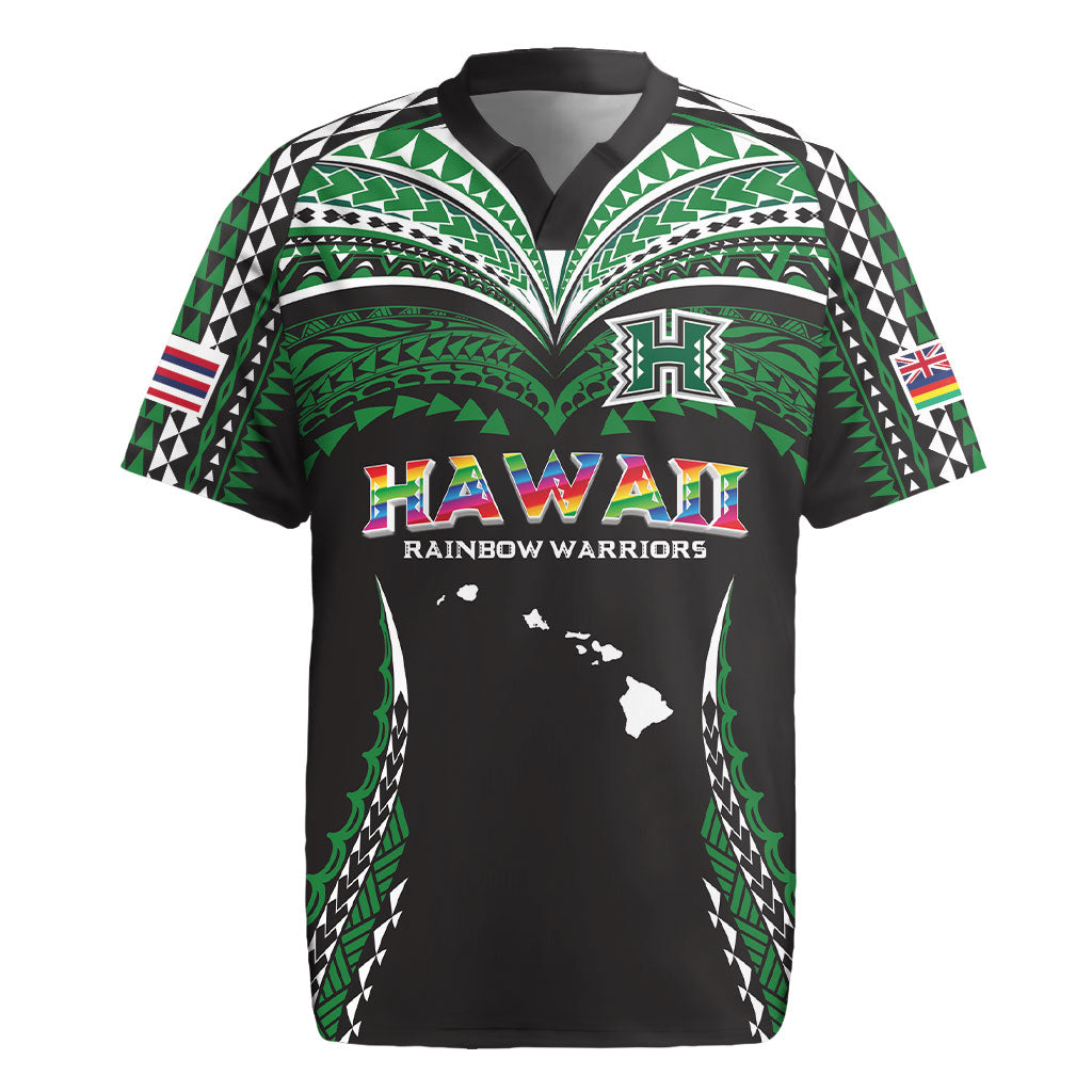 Custom Hawaii Rainbow Warriors Rugby Jersey Polynesian Motif Black Color