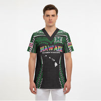 Custom Hawaii Rainbow Warriors Scrub Top Polynesian Motif Black Color