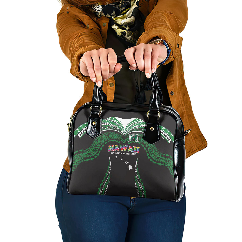 Hawaii Rainbow Warriors Shoulder Handbag Polynesian Motif Black Color