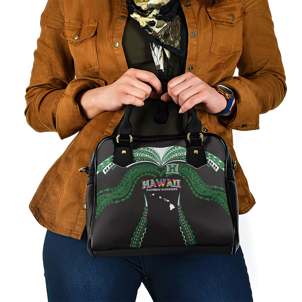 Hawaii Rainbow Warriors Shoulder Handbag Polynesian Motif Black Color