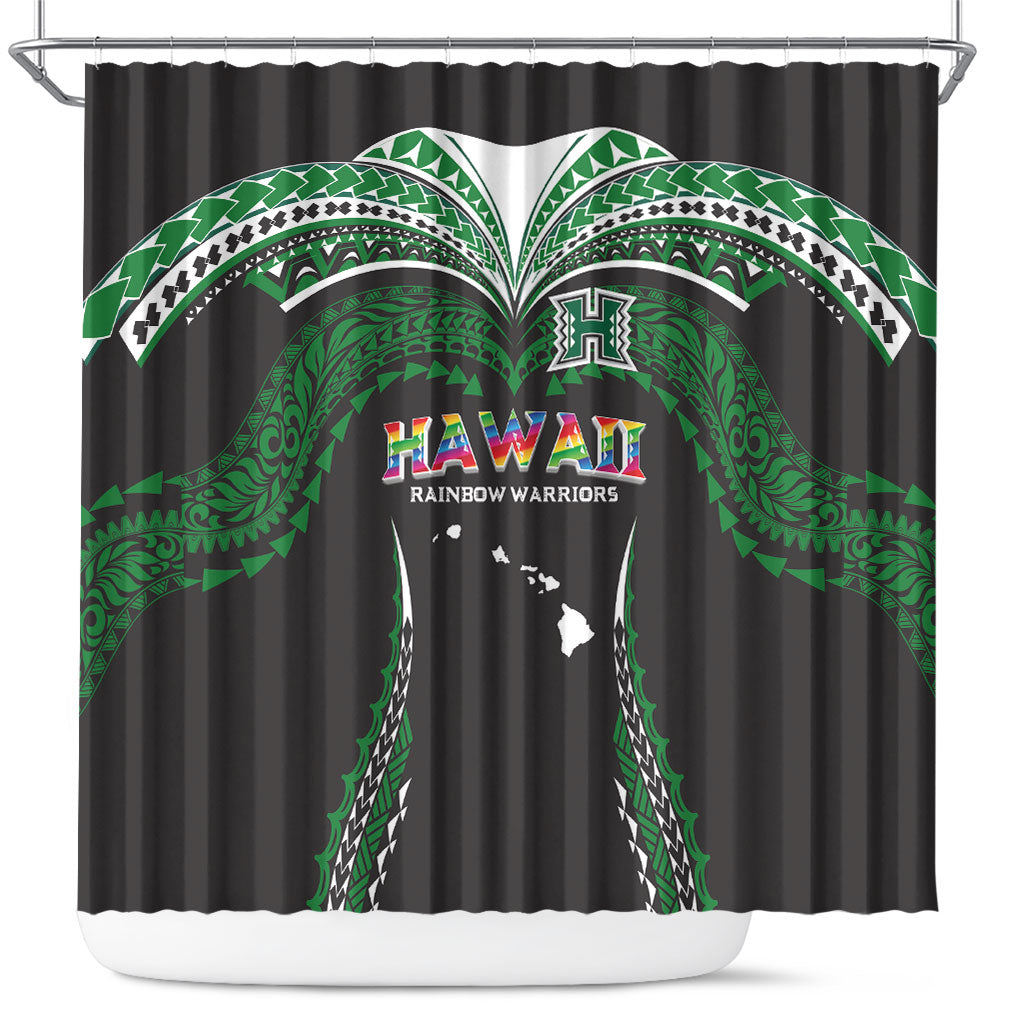Hawaii Rainbow Warriors Shower Curtain Polynesian Motif Black Color