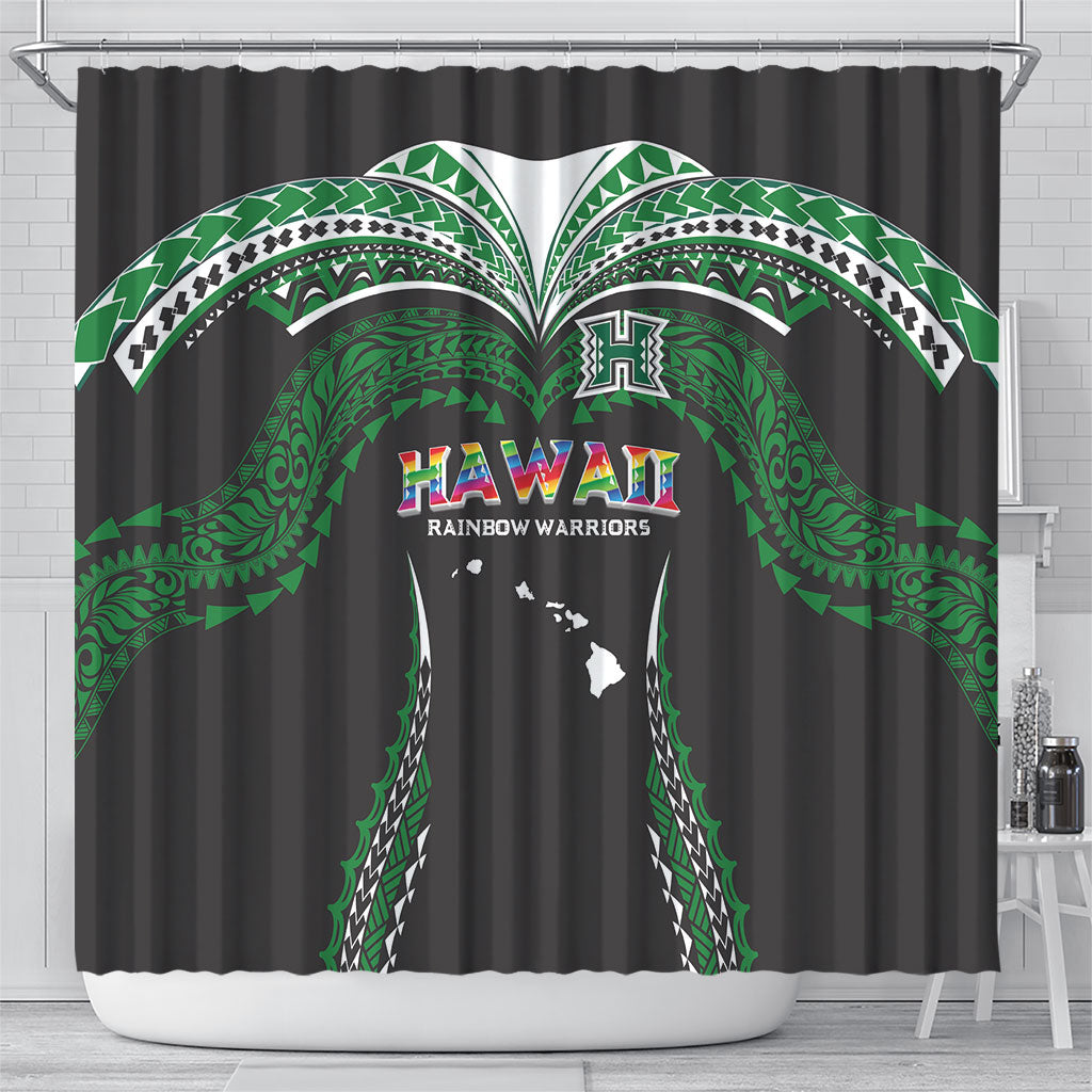 Hawaii Rainbow Warriors Shower Curtain Polynesian Motif Black Color