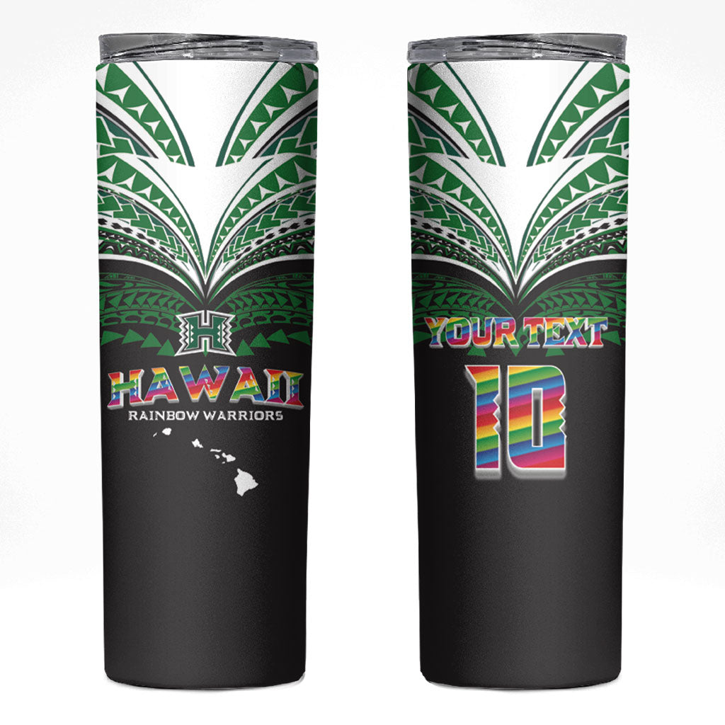 Custom Hawaii Rainbow Warriors Skinny Tumbler Polynesian Motif Black Color
