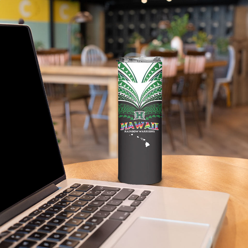 Custom Hawaii Rainbow Warriors Skinny Tumbler Polynesian Motif Black Color