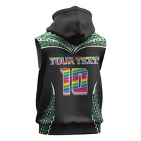 Custom Hawaii Rainbow Warriors Sleeveless Hoodie Polynesian Motif Black Color