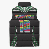 Custom Hawaii Rainbow Warriors Sleeveless Puffer Jacket Polynesian Motif Black Color