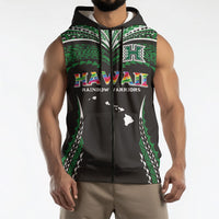 Custom Hawaii Rainbow Warriors Sleeveless Zip Hoodie Polynesian Motif Black Color