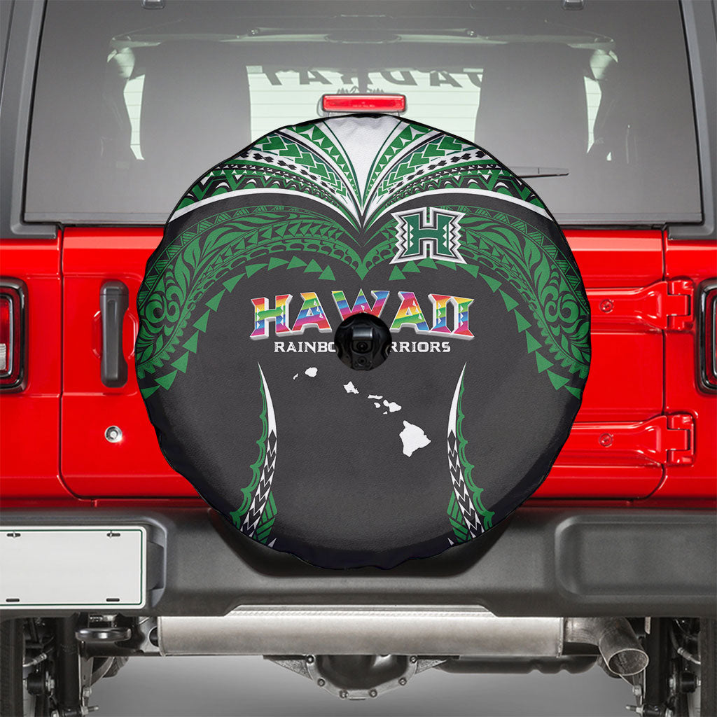 Hawaii Rainbow Warriors Spare Tire Cover Polynesian Motif Black Color