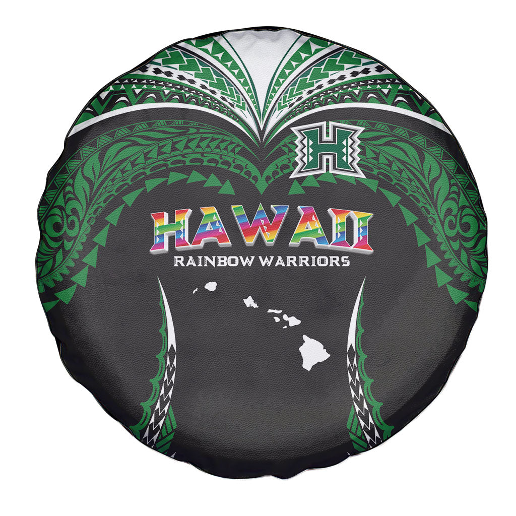 Hawaii Rainbow Warriors Spare Tire Cover Polynesian Motif Black Color