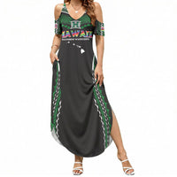 Custom Hawaii Rainbow Warriors Summer Maxi Dress Polynesian Motif Black Color
