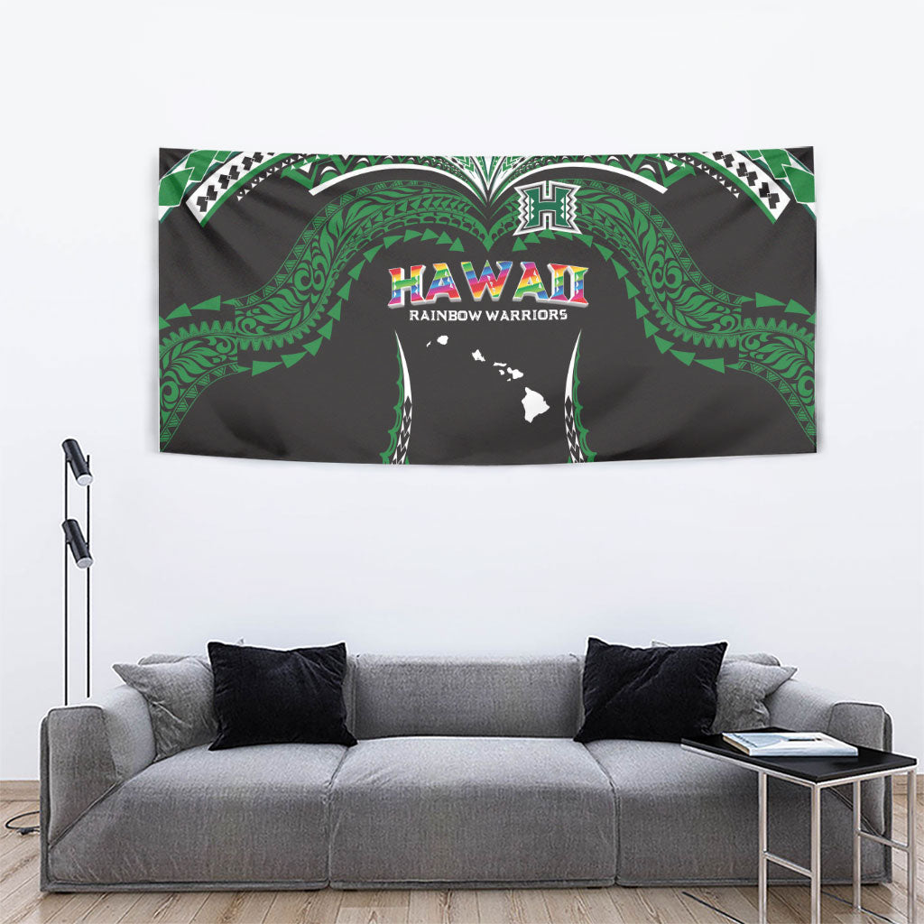 Hawaii Rainbow Warriors Tapestry Polynesian Motif Black Color
