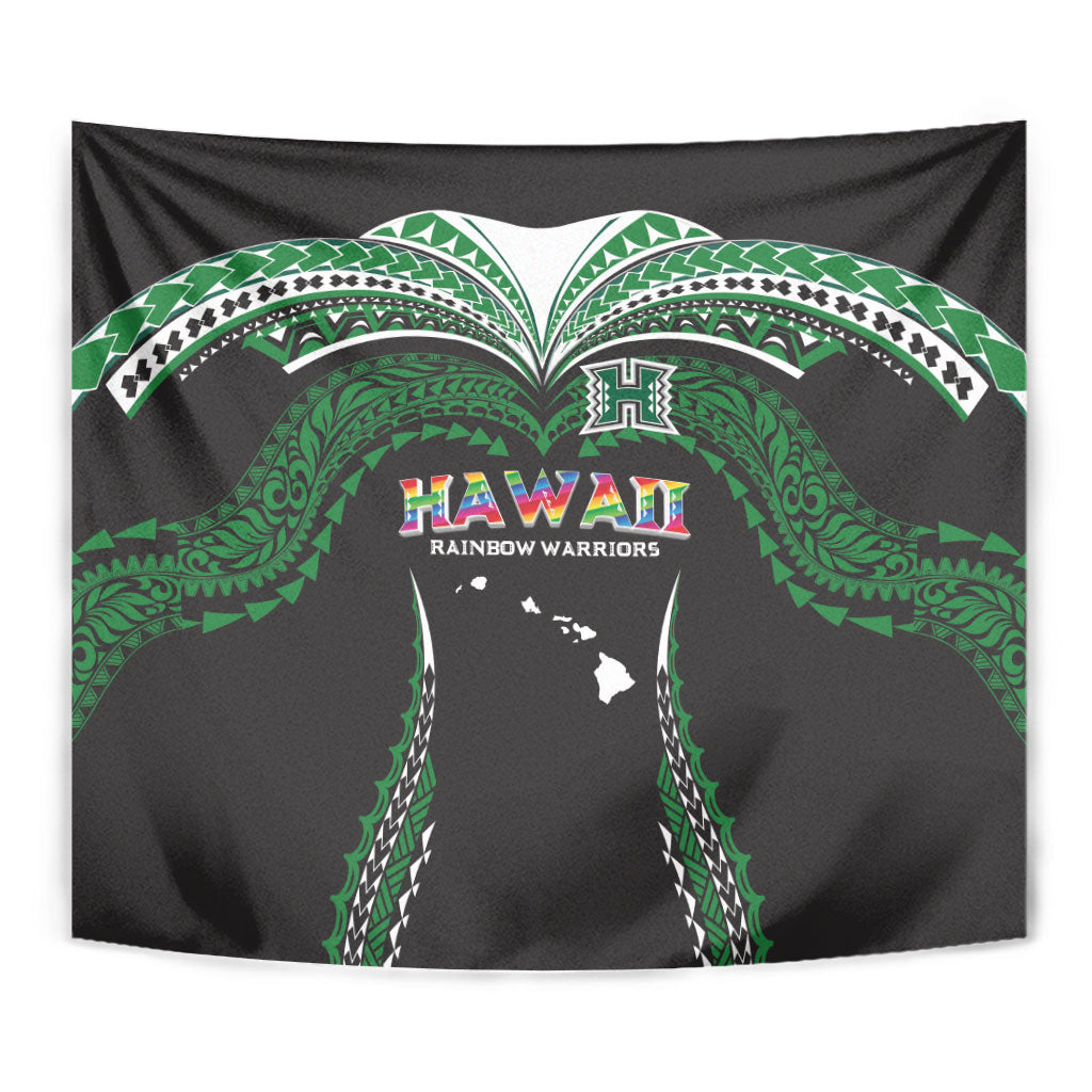 Hawaii Rainbow Warriors Tapestry Polynesian Motif Black Color