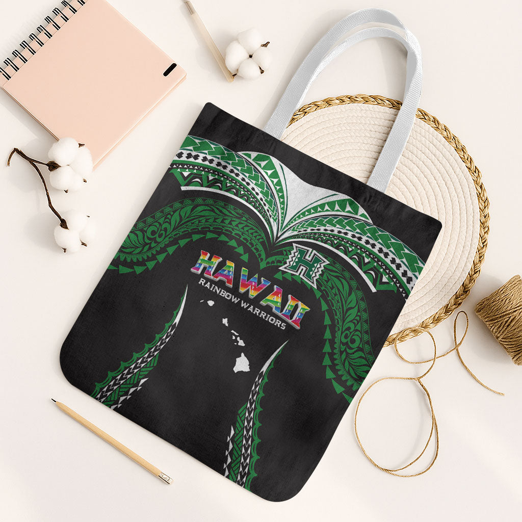 Hawaii Rainbow Warriors Tote Bag Polynesian Motif Black Color
