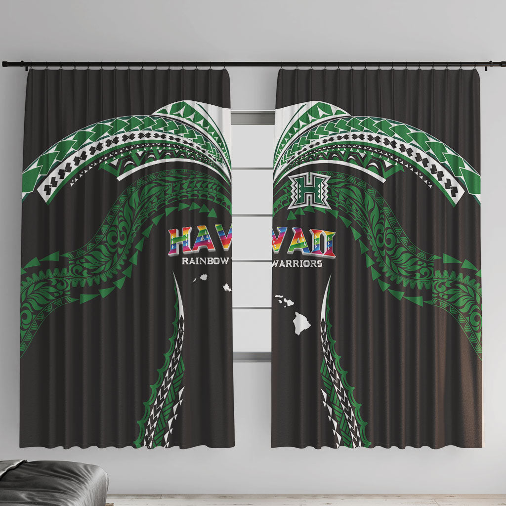 Hawaii Rainbow Warriors Window Curtain Polynesian Motif Black Color