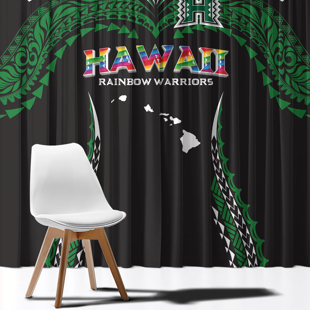 Hawaii Rainbow Warriors Window Curtain Polynesian Motif Black Color