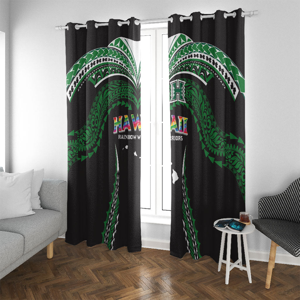 Hawaii Rainbow Warriors Window Curtain Polynesian Motif Black Color