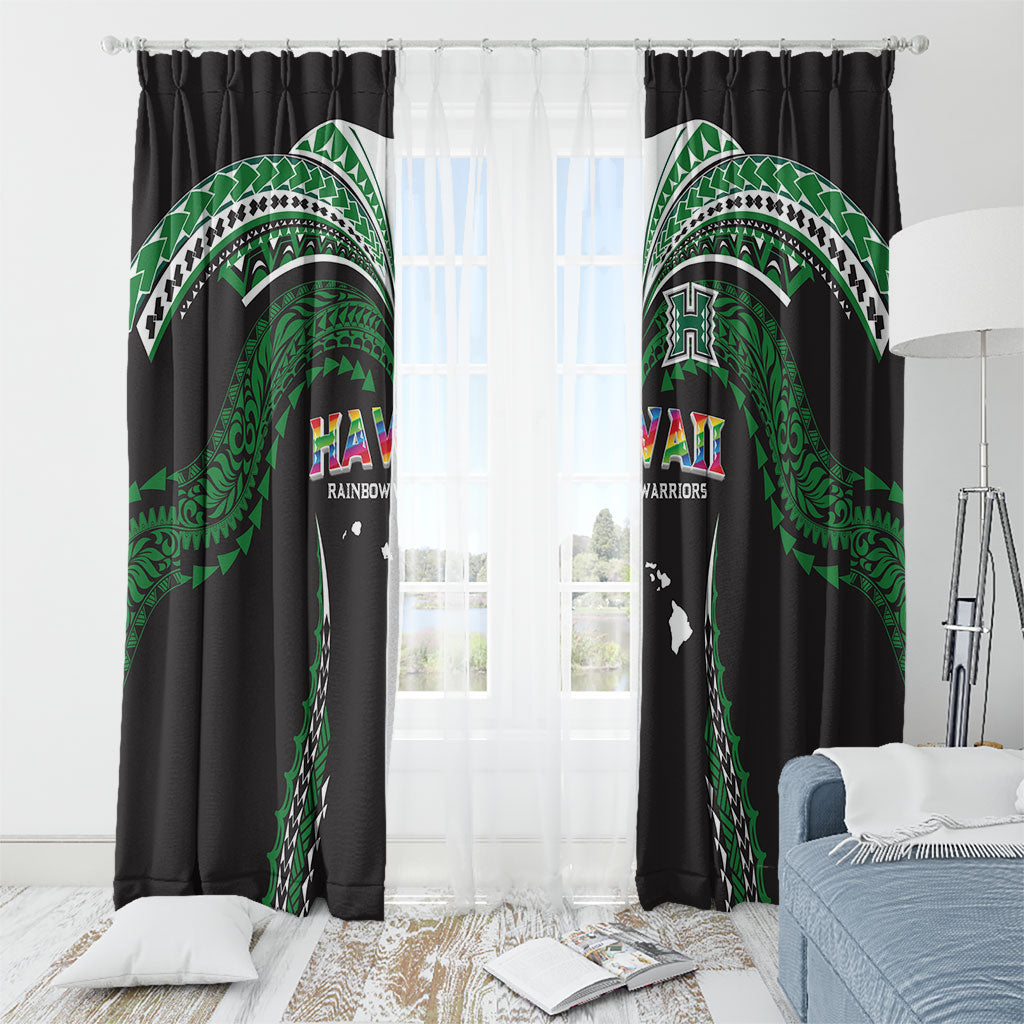 Hawaii Rainbow Warriors Window Curtain Polynesian Motif Black Color