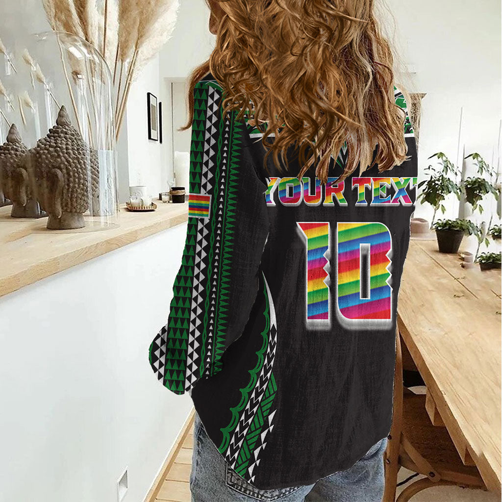Custom Hawaii Rainbow Warriors Women Casual Shirt Polynesian Motif Black Color