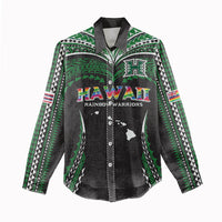Custom Hawaii Rainbow Warriors Women Casual Shirt Polynesian Motif Black Color