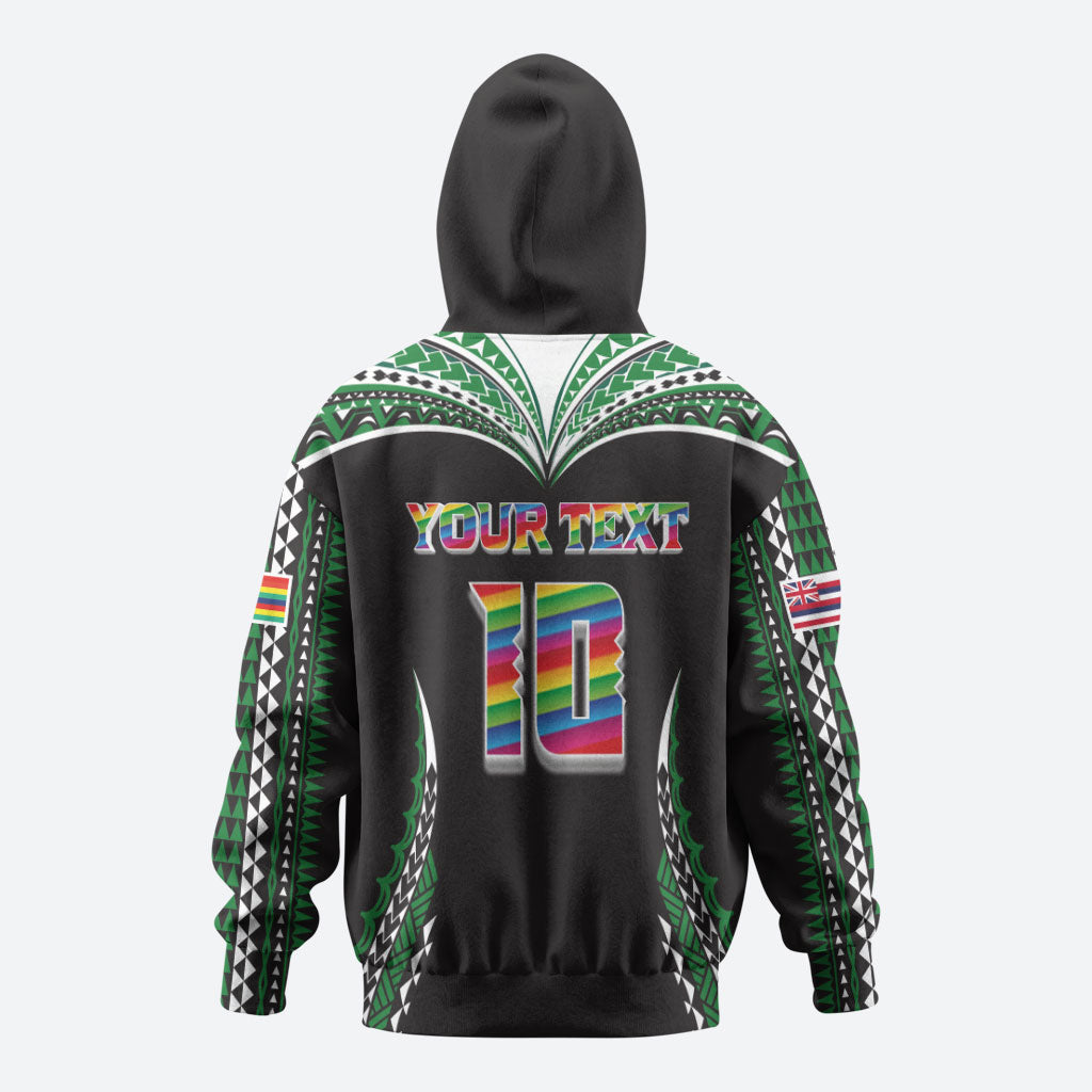Custom Hawaii Rainbow Warriors Zip Hoodie Polynesian Motif Black Color