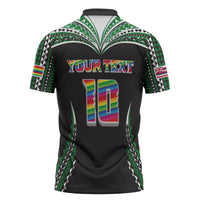 Custom Hawaii Rainbow Warriors Zipper Polo Shirt Polynesian Motif Black Color