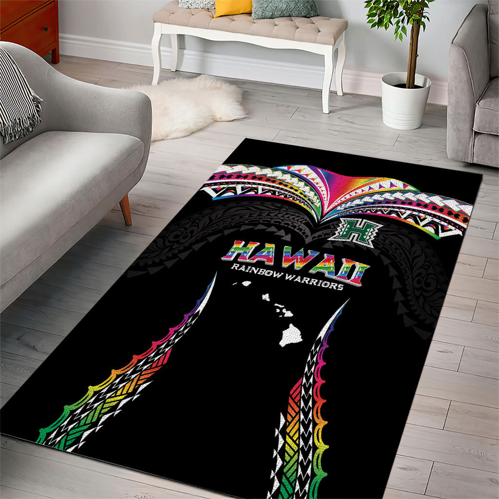 Hawaii Rainbow Warriors Area Rug Polynesian Motif Special Edition Rainbow Gradient