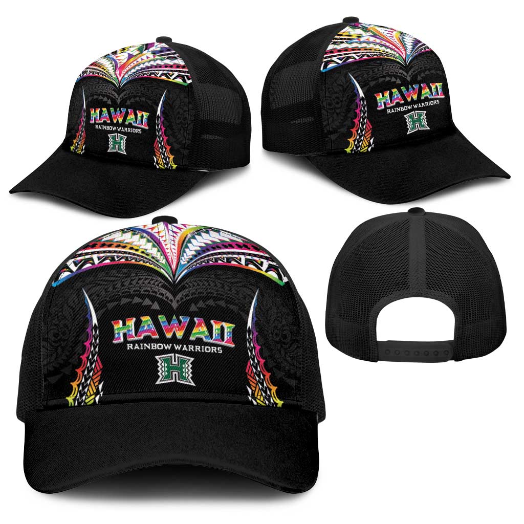 Hawaii Rainbow Warriors Baseball Net Cap Polynesian Motif Special Edition Rainbow Gradient