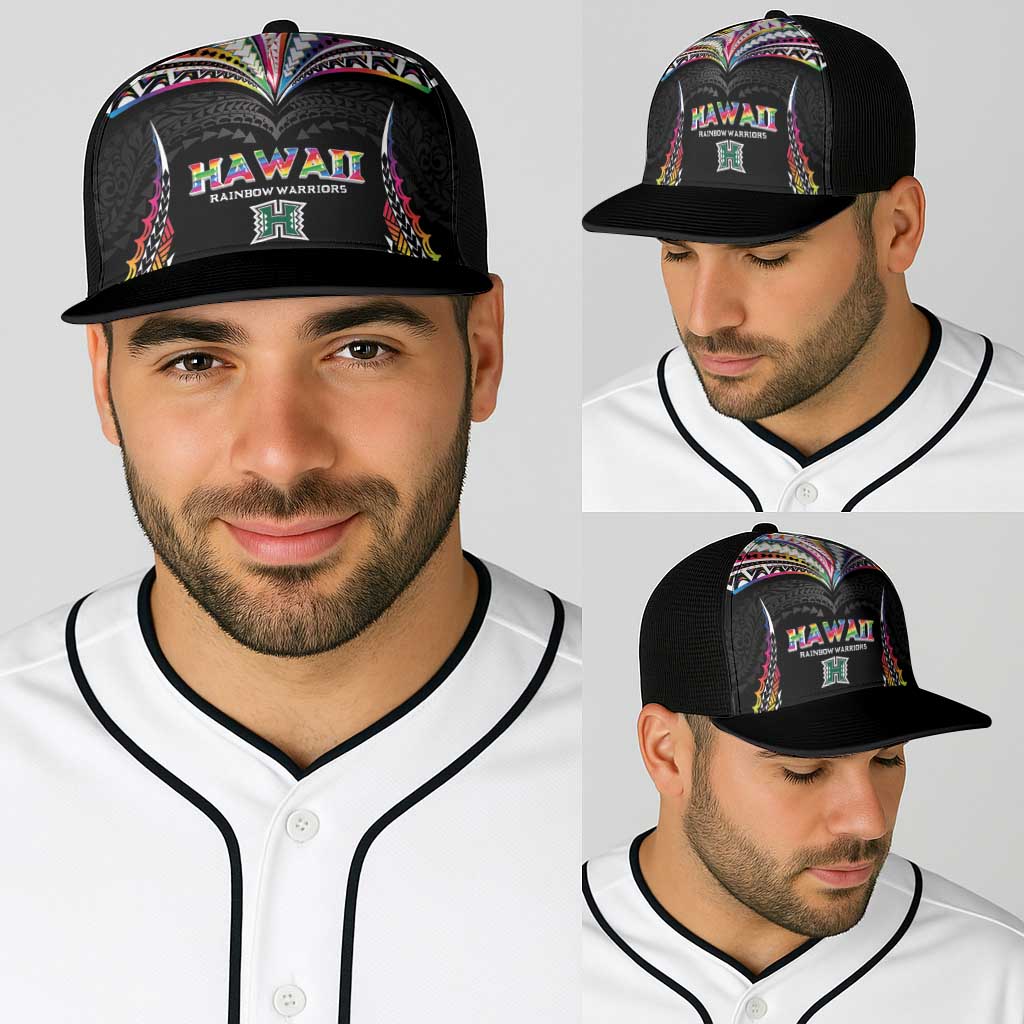 Hawaii Rainbow Warriors Baseball Net Cap Polynesian Motif Special Edition Rainbow Gradient