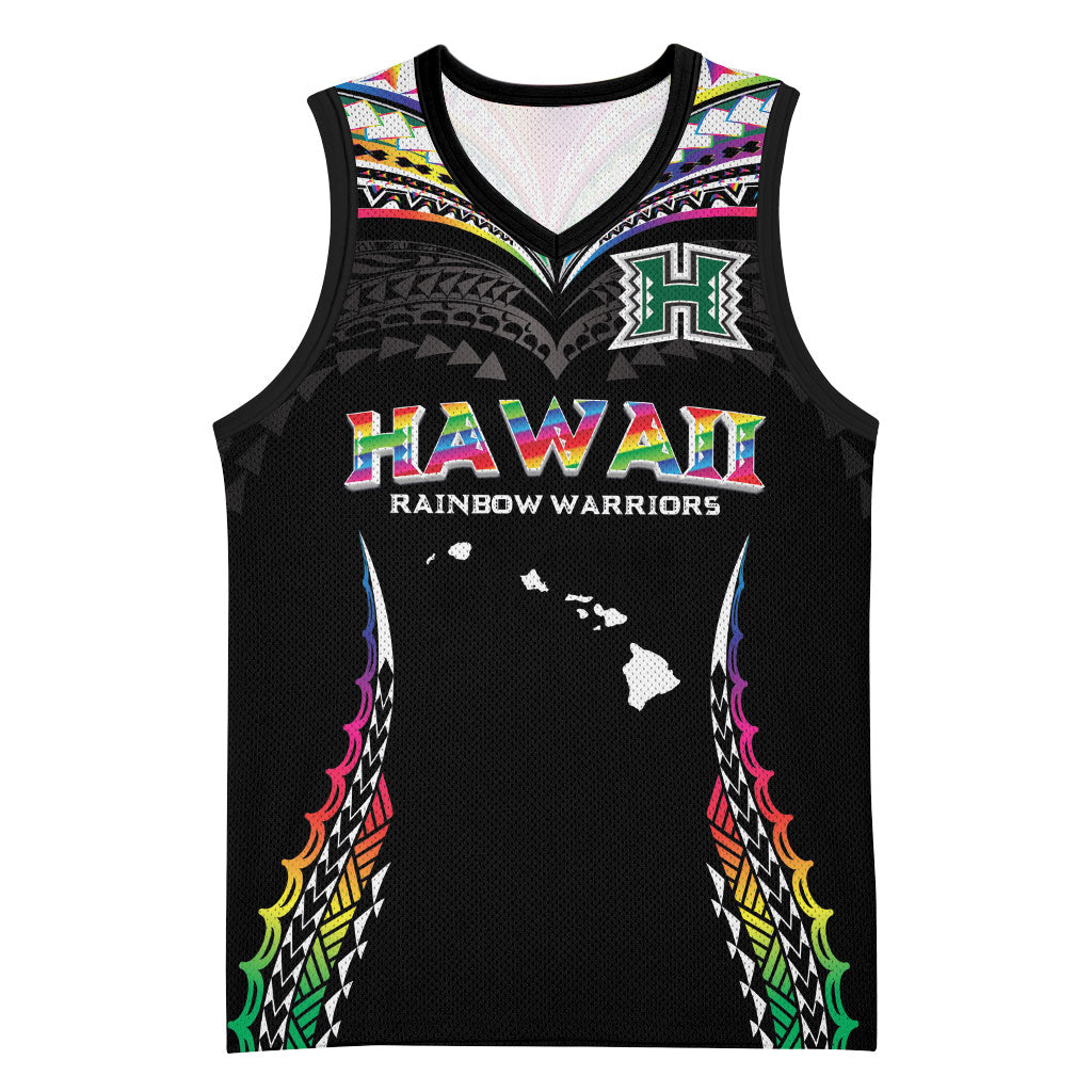 Custom Hawaii Rainbow Warriors Basketball Jersey Polynesian Motif Special Edition Rainbow Gradient