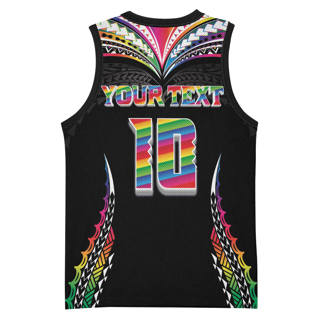 Custom Hawaii Rainbow Warriors Basketball Jersey Polynesian Motif Special Edition Rainbow Gradient