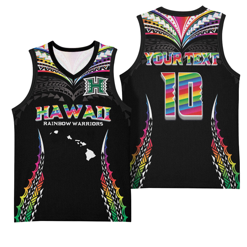 Custom Hawaii Rainbow Warriors Basketball Jersey Polynesian Motif Special Edition Rainbow Gradient