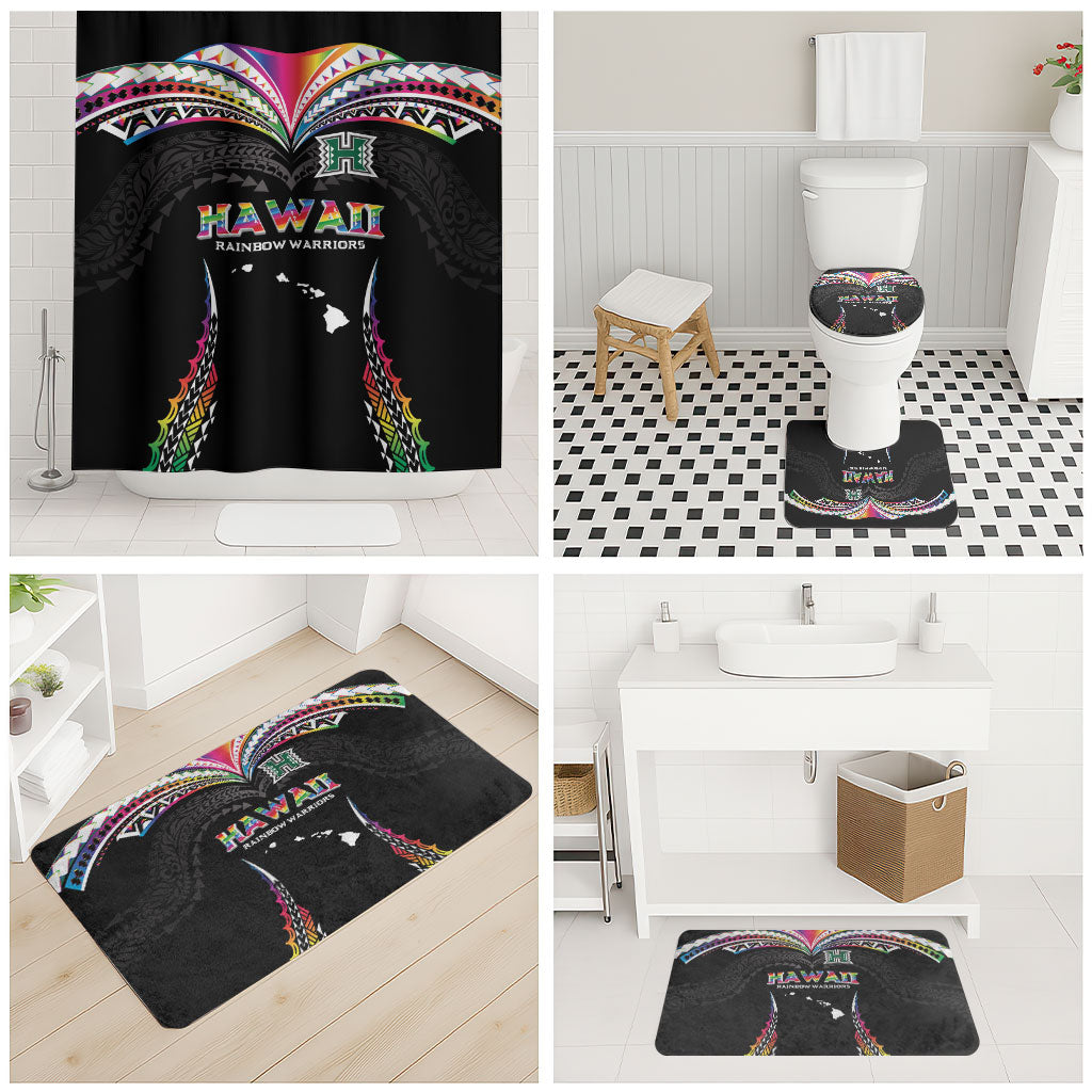 Hawaii Rainbow Warriors Bathroom Set Polynesian Motif Special Edition Rainbow Gradient