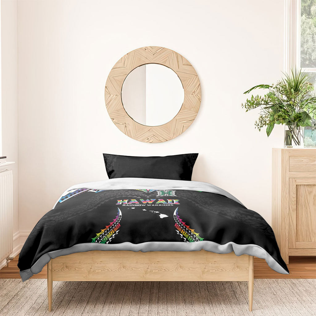 Hawaii Rainbow Warriors Bedding Set Polynesian Motif Special Edition Rainbow Gradient