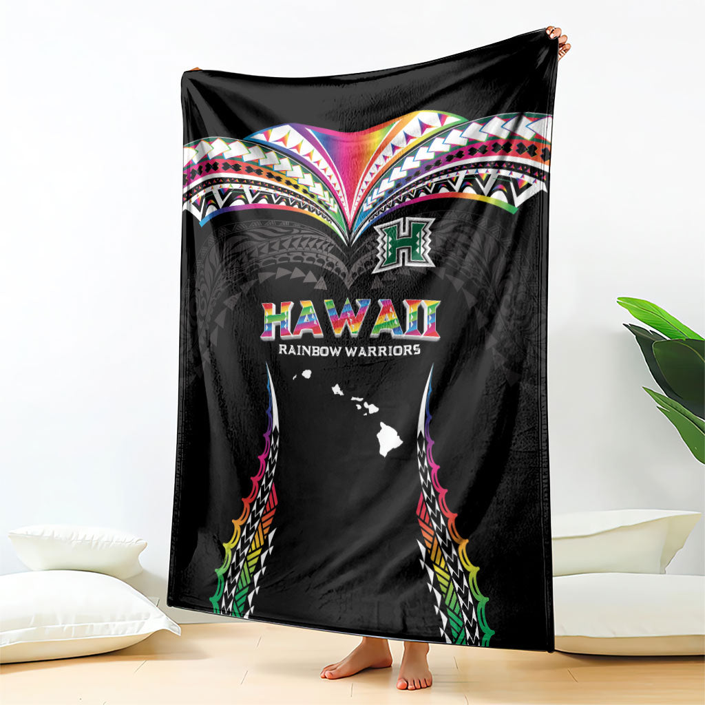 Hawaii Rainbow Warriors Blanket Polynesian Motif Special Edition Rainbow Gradient