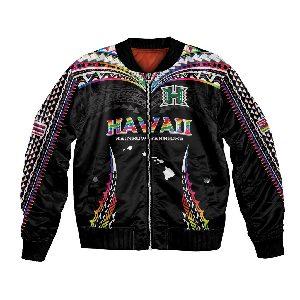 Custom Hawaii Rainbow Warriors Bomber Jacket Polynesian Motif Special Edition Rainbow Gradient