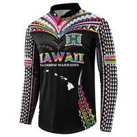 Custom Hawaii Rainbow Warriors Button Sweatshirt Polynesian Motif Special Edition Rainbow Gradient