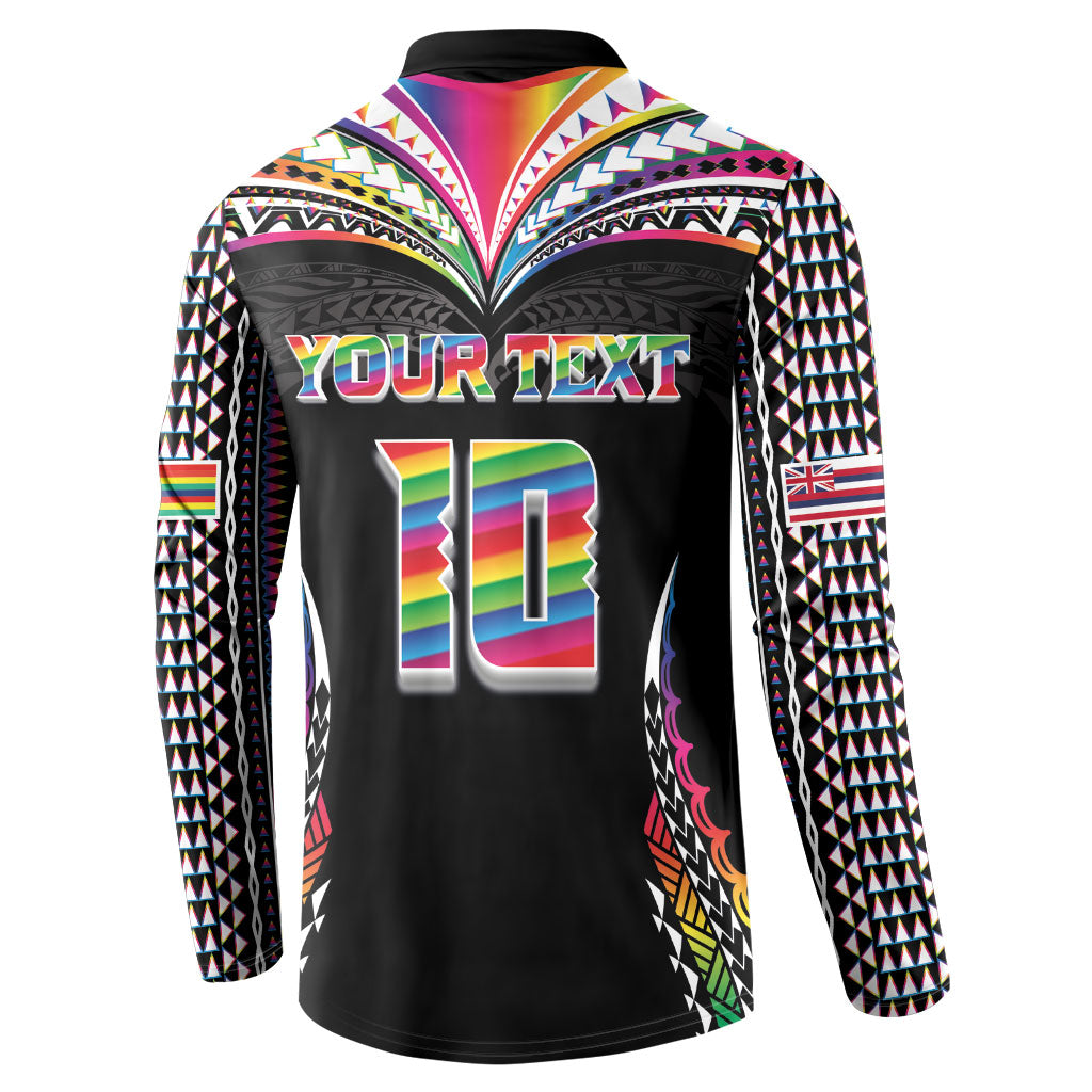 Custom Hawaii Rainbow Warriors Button Sweatshirt Polynesian Motif Special Edition Rainbow Gradient