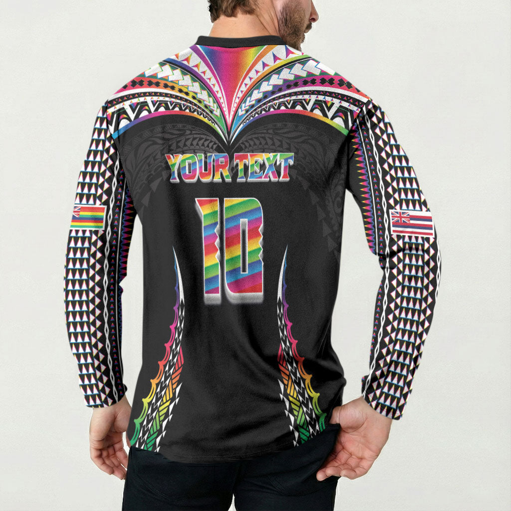 Custom Hawaii Rainbow Warriors Button Sweatshirt Polynesian Motif Special Edition Rainbow Gradient