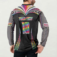 Custom Hawaii Rainbow Warriors Button Sweatshirt Polynesian Motif Special Edition Rainbow Gradient